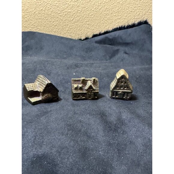 Miniature Brass European Village House Town Buildings Castle Set Of 3 - Picture 1 of 7
